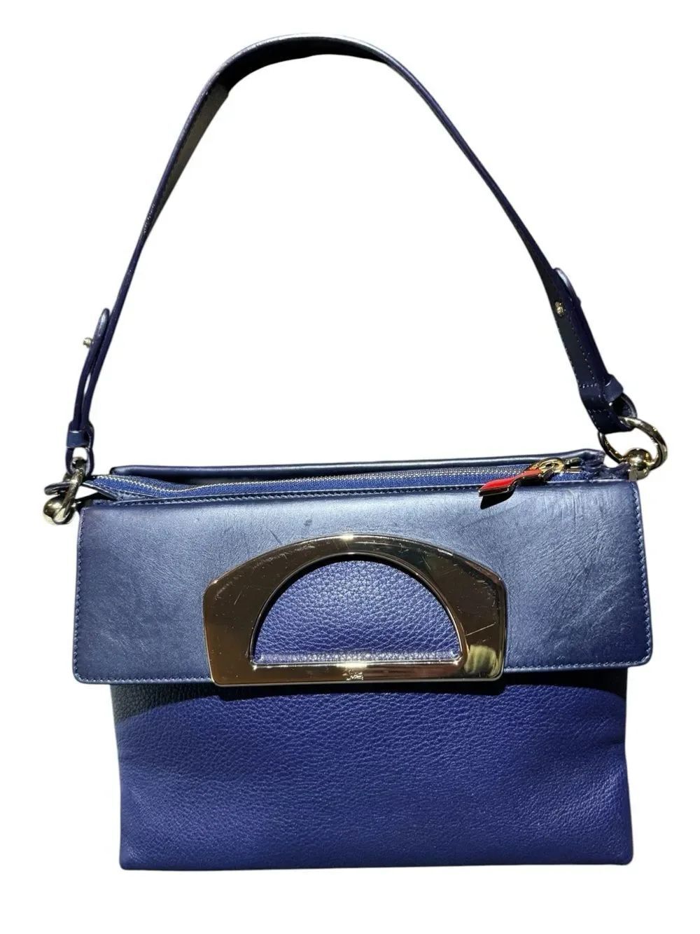Christian Louboutin Blue Leather 3way Passage Messenger Shoulder Bag Clutch Auth